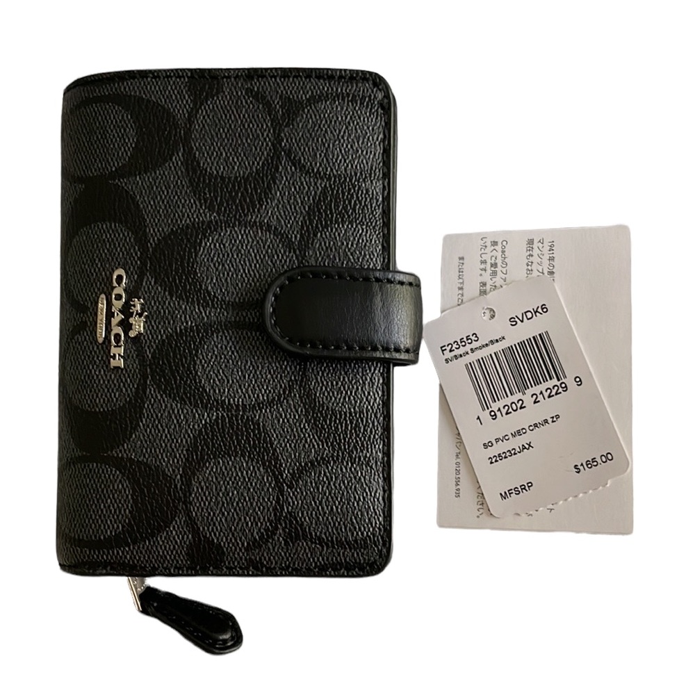 NWT Coach medium corner zip black & smoke